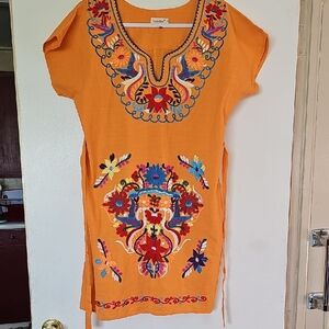 YZXDORWJ Vibrant Orange Embroidered Tunic.SIZE XL